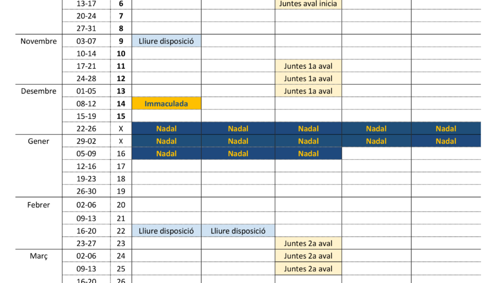 Calendari curs - Institut Cal·lípolis